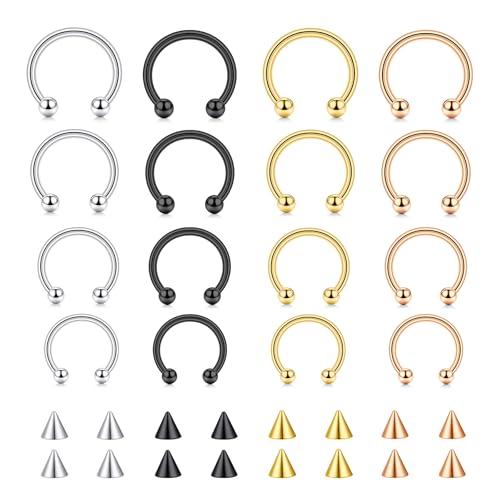 16G Septum Nose Rings Stainless Steel Hinged Seamless Nose Hoop Ring Horseshoe Piercing Jewelry Captive Bead Ring Helix Daith Tragus Cartilage Earrings for Women Men - style: style1-4 colors