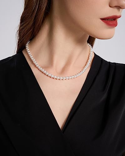 Aleasha Faux Pearl Strand 4mm-10mm 14"-22" White Pearl Necklace Choker Women Men Wedding Jewelry - color: White-6mm, size: 16inches