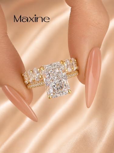 Maxinejewelry 4.5CT Radiant Cut Wedding Ring Set for Women - color: Golden Set