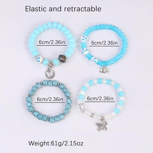 Bohemian Glass Beaded Wrap Bracelets Multi-Layer Stackable Hand Jewelry Set - color: dark blue