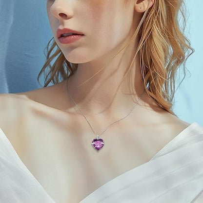 Q&D&S Crystal Urn Necklace for Ashes, Heart Birthstone Memorial Cremation gift Jewelry for Women - color: purple