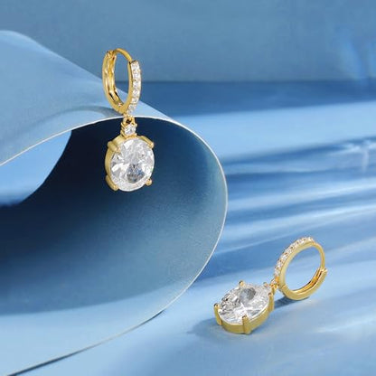 2-4 Pairs Dangle Drop Earrings for Women, 18K Gold Plated Cubic Zirconia Drop Dangle Huggie Hoop Earrings CZ Teardrop Hypoallergenic Jewelry - color: CZ Yellow Gold 1