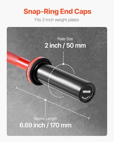 VEVOR 7FT/6FT/4FT Olympic Barbell Bar, Fits 2-Inch Weight Plates, Barbell Bar with Knurled Grip for Strength Training, Weightlifting, Squat, Deadlift, Bench Press, Curl, Overhead Press, 500lbs/700lbs/1000lbs Capacity - size: 4FT, 500LBS