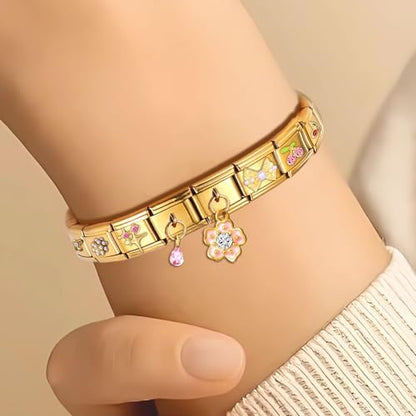 Italian Charms Bracelet Sets with 1Pcs Starter Brascelet 9Pcs Charms 9mm Italian Modular Charm Bracelet DIY Module Jewelry Gifts - color: A-Starter Bracelet Set-20Pcs Gold 2
