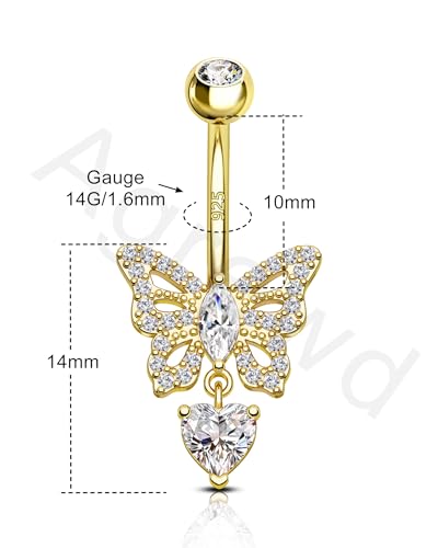 14K Gold Plated Belly Button Rings - 925 Sterling Silver Navel Rings for Women - 14G Belly Piercing Jewelry