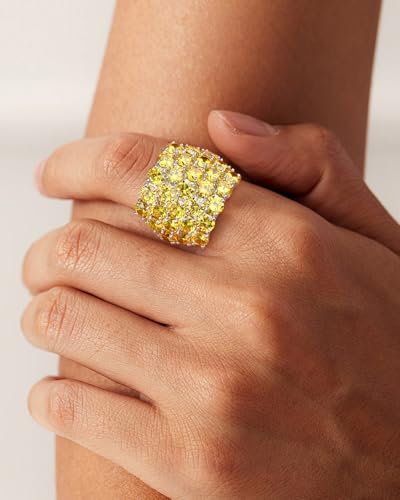 925 Sterling Silver Pave Birthstone Chunky Statement Rings for Women Men | 14K Gold Plated/Silver Large Dome Ring Birthday Cocktail Jewelry,Size 6 to 10(with Gift Box) - color: 11-Created Citrine-Nov.