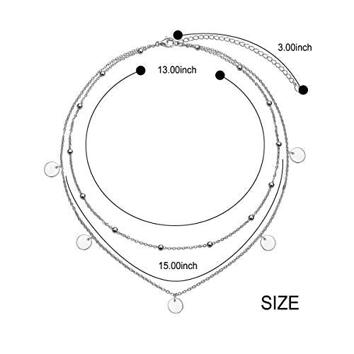 Ladytree S925 Sterling Silver Dainty Simple Choker Necklace,Rolo Chain,Adjustable 13 inches to 16 inches - style: 09_Layer Beads Dot Choker