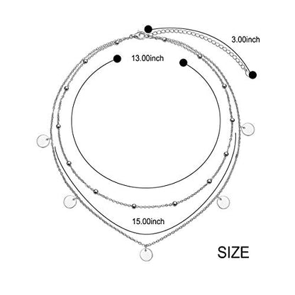 Ladytree S925 Sterling Silver Dainty Simple Choker Necklace,Rolo Chain,Adjustable 13 inches to 16 inches - style: 09_Layer Beads Dot Choker