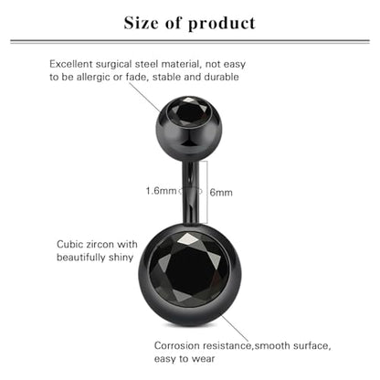 VCMART Belly Button Ring Short Bar Belly Ring Short Belly Button Rings Surgical Steel 6mm Belly Rings for Women Small Belly Button Piercing Navel Rings Piercing Jewelry - color: F -black