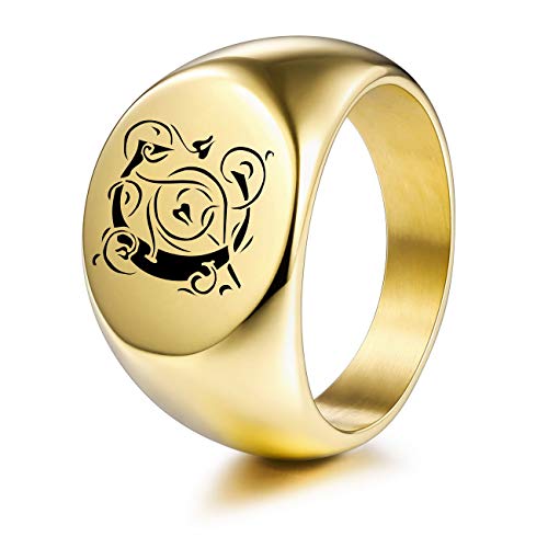 MeMeDIY Personalized Engraved Initial Monogram Oval Signet Ring for Men Women Customize Stainless Steel Letter Rings Valentine's Day Gift Jewelry, Bundle with Ring Size Adjusters - color: C2: Gold - Initial