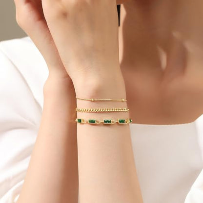 Gold Birthstone Bracelet for Women, 18K Gold Plated Layered Jewelry Bracelet Set, Womens Dainty Stackable Bracelets Link Paperclip Chain Valentines Day Gift for Wife Her - color: Gold-02-Feb.