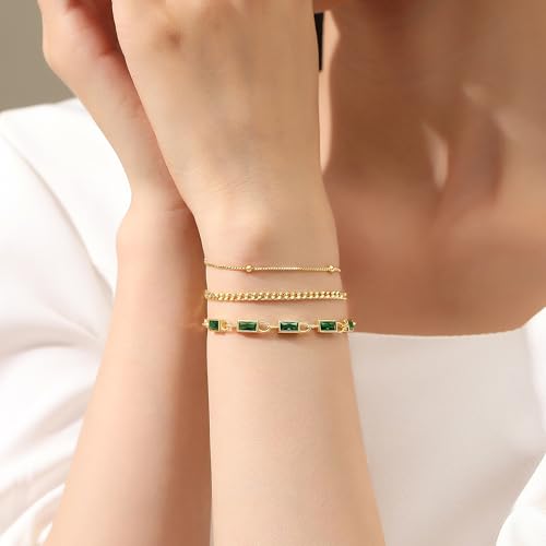 Gold Birthstone Bracelet for Women, 18K Gold Plated Layered Jewelry Bracelet Set, Womens Dainty Stackable Bracelets Link Paperclip Chain Valentines Day Gift for Wife Her - color: Gold-01-Jan./07-Jul.
