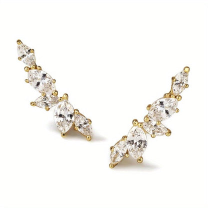 1 Pair Marquise Zirconia Ear Climber Stud Earrings for Women Daily Casual Clip Earrings Jewelry - color: Gold