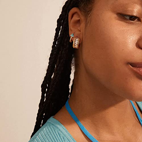 Women Gold Earrings Huggie Hoop Cubic Zirconia 14K Gold Plated Small Simple Hypoallergenic Everyday Jewelry - style: Baguette