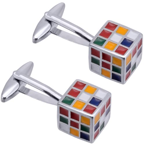 Magic Cube Men Cufflinks Jewelry In Gift Box for French Shirt Stainless Steel Classic Tuxedo Unique Business Wedding - size: 12 x 12mm