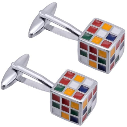 Magic Cube Men Cufflinks Jewelry In Gift Box for French Shirt Stainless Steel Classic Tuxedo Unique Business Wedding - size: 12 x 12mm