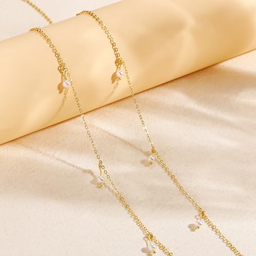CHESKY 14K Gold Plated Waist Chain for Women, Layered Waist Beads | Silver Plated Gold Body Chains, Beach Summer, Waterproof Snake Belly Belt Chain, Festival Jewelry Accessories for Women - style: pearl-gd