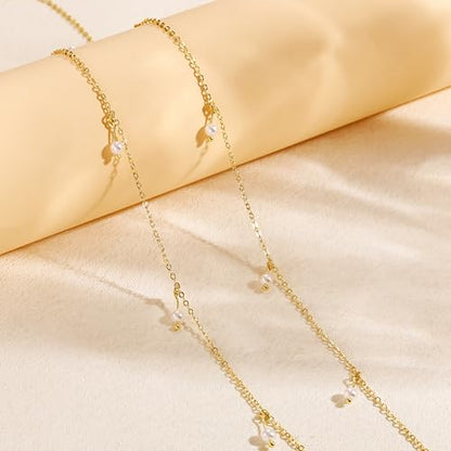 CHESKY 14K Gold Plated Waist Chain for Women, Layered Waist Beads | Silver Plated Gold Body Chains, Beach Summer, Waterproof Snake Belly Belt Chain, Festival Jewelry Accessories for Women - style: pearl-gd