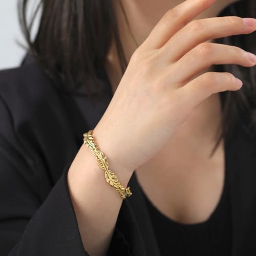 Womens Cuff Bracelets Heart Open Bangle Jewelry - color: Leaf Gold