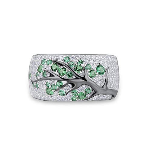 Santuzza 925 Sterling Silver Cherry Ring Cubic Zirconia Tree Branches Ring for Women - color: Green Spinel