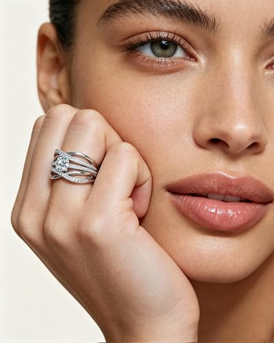 Criss Cross Engagement Ring for Women Rhodium plated 5A Cubic Zirconia Eternity Statement Wedding Band Infinity Promise Anniversary Jewelry Size 6-10 - size: 7