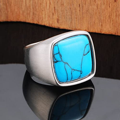 Turquoise Ring for Men Stainless Steel Classical Statement Band Ring Size 7-12 - color: B