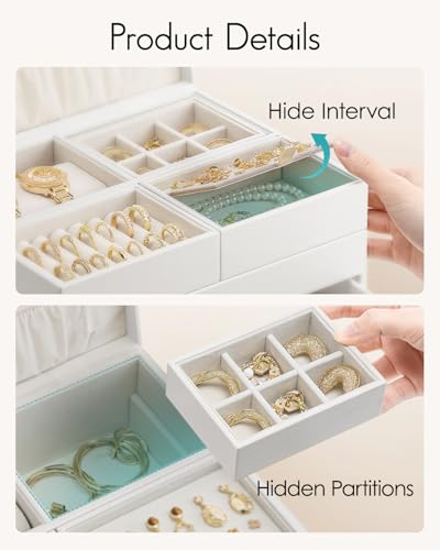 VLANDO Jewelry Box,4-Layer Design with Retractable Tray and 2 Drawers, White - color: D.White, size: 4-Layer