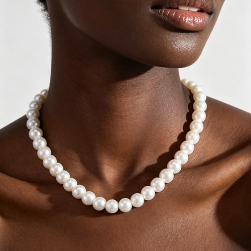 Pearl Necklaces for Women 60'' 70" Long Pearl Necklace 15.75'' Pearl Choker Necklace Chunky Bead Layered Faux Pearl Dangle Wedding Bridal 1920s Gatsby Christmas Costume Jewelry Gifts - color: White-15.75in-10MM