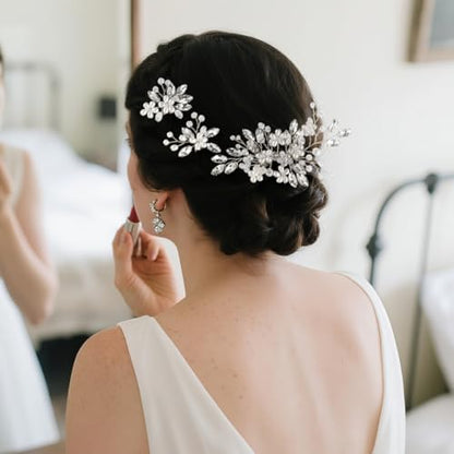 Wedding Hair Accessories Crystal bridal hair pins Rhinestone Pearl hair comb Brides and Bridesmaids, Girls, Women(SILVERY) - color: Silver