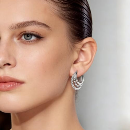 Parmuz 925 Sterling Silver Butterfly Huggies Hoop Earrings for Woman | Gold Plated Cubic Zirconia Star Moon cross Twisted huggie Hoop Post Chunky Small Tiny cuff Snake Heart Earring Gift for Her - color: purple silver