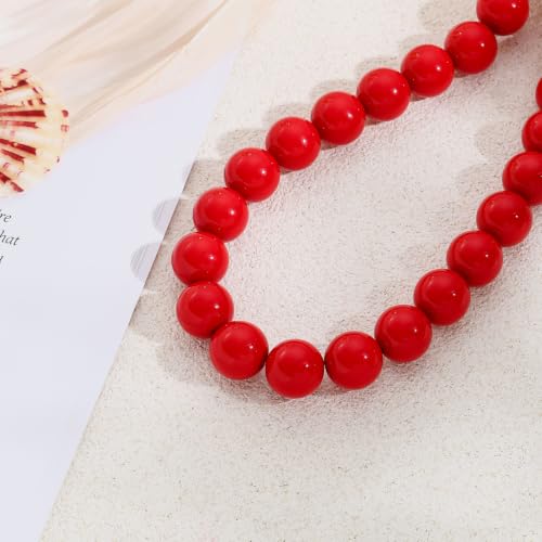 Chunky Beaded Necklace for Women 16mm Round Bead Resin Modern Statement Necklace Jewelry Accessories - color: red
