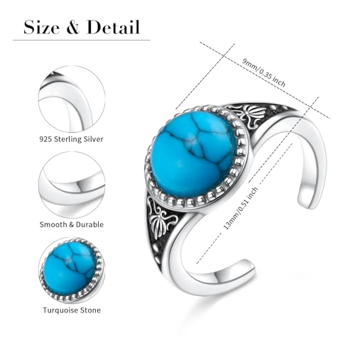 Alphm 925 Sterling Silver Toe Ring for Women Adjustable Open Toe Ring Foot Jewelry Gift - color: White-Turquoise
