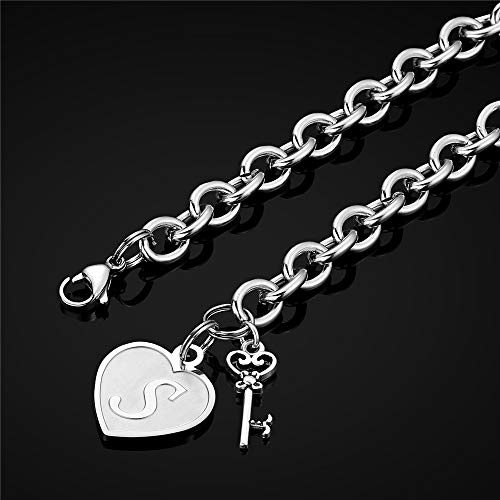 M MOOHAM Heart Initial Bracelets for Girls Women - Engraved 26 Letters Initial Charms Bracelet Stainless Steel Bracelet Birthday Christmas Jewelry Gift for Women Teen Girls - style: S - Heart