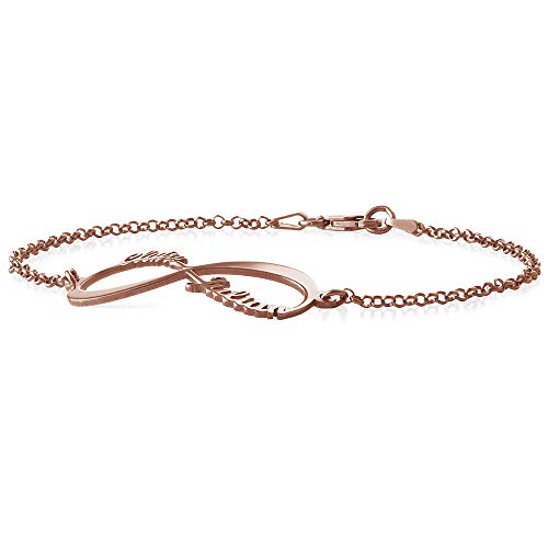 Personalized Infinity Bracelet - Choose Your Style - Sterling Silver, Solid Gold or Plated - Rolo Chain - color: 18K Rose Gold Plated Silver, size: 2 Names Bracelet