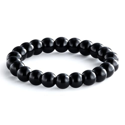 NLIEO Handmade Natural Gemstone Crystal Beaded Stretch Band Ring for Women | Handmade, 3mm Natural Stone, Size 7-12, Stretchy, Beaded Jewelry, Green Bead Rings, Trendy Jewelry Gift - style: Black Onyx