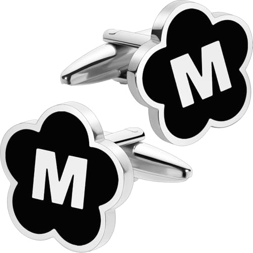 Initial Cufflinks for Men, Black Silver Letter Personalized Shirts CuffLinks,Stainless Steel Cuff Links,Gifts for Wedding Party Business Valentine - style: Letter M