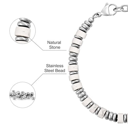 SIUMAL Mens Bracelet, Boho Stainless Steel Bracelets for Men, Beaded Bracelets, Jewelry Gifts for Husband, Father, Friends - color: Silver & White
