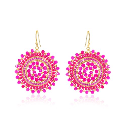 Colorful Summer Beaded Earrings For Women Crystals Glass Bead Dangle Drop Bohemia Earrings Statement Earrings For Women - color: Hot Pink