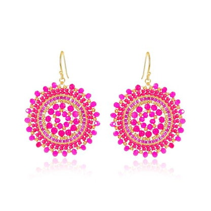 Colorful Summer Beaded Earrings For Women Crystals Glass Bead Dangle Drop Bohemia Earrings Statement Earrings For Women - color: Hot Pink