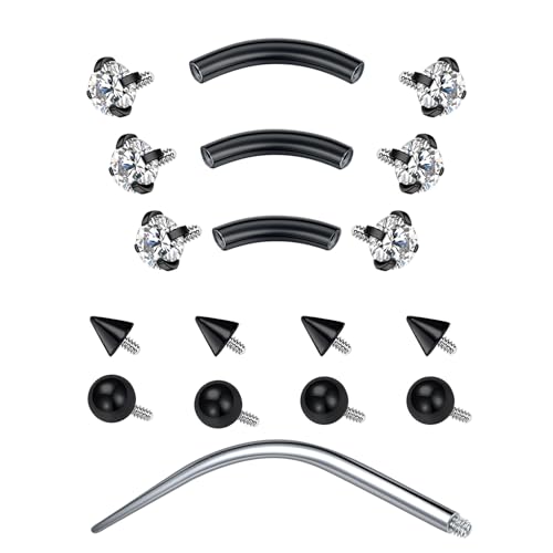 D.Bella 16G Eyebrow Piercing Jewelry Daith Rook Earrings Stianless Steel Internal Thread Curved Barbell Vertical Labret Lip Belly Ring Snug Tragus Piercing 8mm/10mm/12mm - color: black