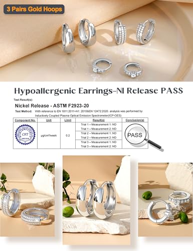 LOLIAS Small 14K Gold Plated Chunky Hoop Earrings for Women Hypoallergenic Silver Earrings Set for Sensitive Ears Non Tarnish Huggie Hoops Earring Stacks for Multiple Piercing Jewelry Lightweight 3Pairs - style: Teardrop-Silver Tone