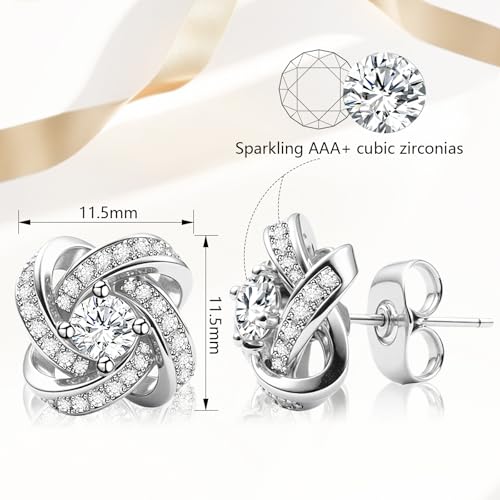 VOLUKA Cubic Zirconia Stud Earrings for Women - Hypoallergenic Earrings for Sensitive Ears - Simulated Diamond CZ - style: Knot