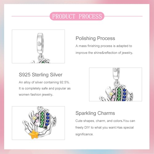 S925 Sterling Silver Cute Bead Charm for Pandora Bracelets and Necklaces | Lucky Clover Cute Animal Pink Bow Cherry Butterfly Pendant Bead Charms Jewelry Making Gifts for Women Valentines Mother's Day - style: ocean element pendant