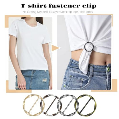 12PCS Scarf Ring Clip -Shirt Tie Clips,Waist Cinch Clip Buckle,Clothes Tightener Clip,Clothes Corner Knotted Button For Womens Clothing Accessories