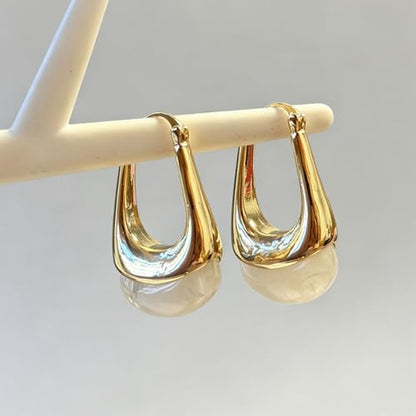 Acrylic Gold Hoop Earrings Chunky Hoop Dangle Drop Huggie Earring Statement Resin Jewelry for Women - color: White