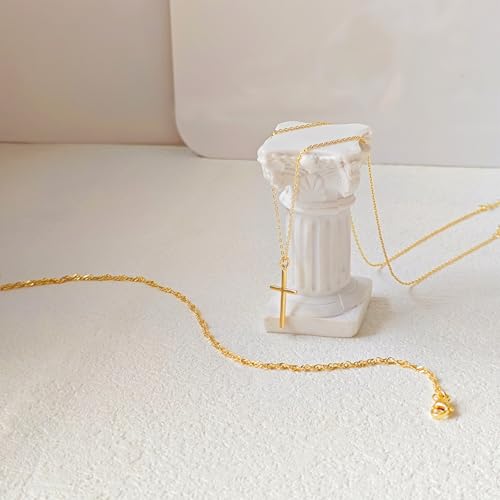Airmb Cross Necklace for Women Gold/Silver Plated Layered Dainty Cross Chain Trendy Choker Satellite Charm Small Crucifix Pendant Gold/Silver Necklace Stackable Hypoallergenic Delicate Gift for Women - color: Gold-2PS Singapore Chain