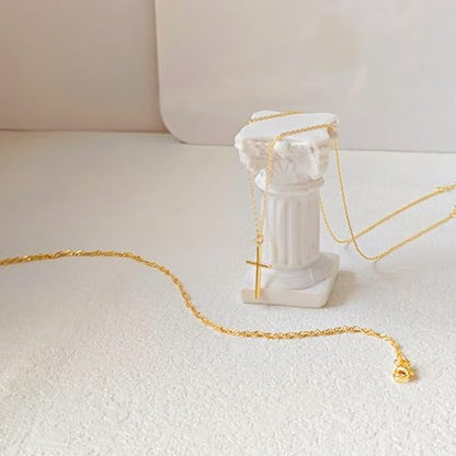 Airmb Cross Necklace for Women Gold/Silver Plated Layered Dainty Cross Chain Trendy Choker Satellite Charm Small Crucifix Pendant Gold/Silver Necklace Stackable Hypoallergenic Delicate Gift for Women - color: Gold-2PS Singapore Chain