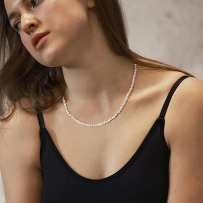 Natural Pearls Necklace, Freshwater Baroque Pearls Necklace for Women's Pearl Strand Choker Necklace 18K Gold Plated & S925 Sterling Silver Clasp White Necklace Chain - color: White, 4-5mm, Silver Clasp