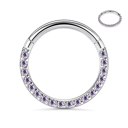 GAGABODY Septum Ring 16 Gauge Earrings Daith Jewelry Surgical Steel Hinged Nose Rings Nose Hoop Cartlidge Earring Hoop Helix Rook Piercing Jewelry - color: Style1:1pc Silver-Purple CZ