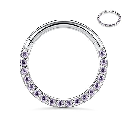 GAGABODY Septum Ring 16 Gauge Earrings Daith Jewelry Surgical Steel Hinged Nose Rings Nose Hoop Cartlidge Earring Hoop Helix Rook Piercing Jewelry - color: Style1:1pc Silver-Purple CZ